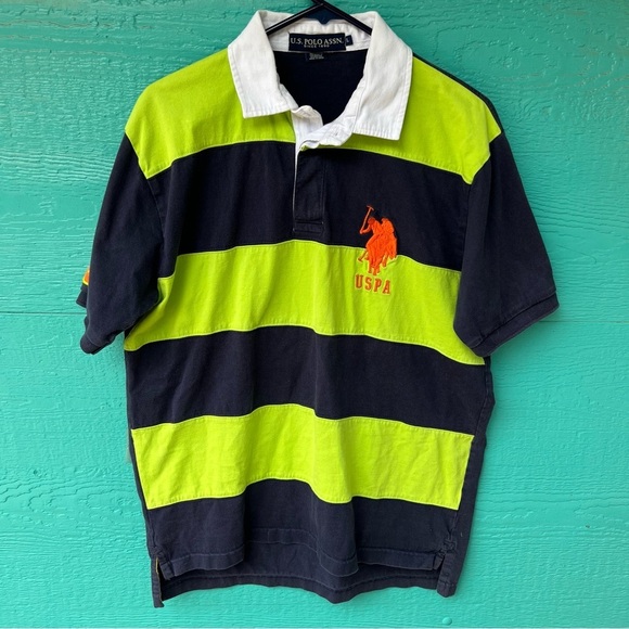 VINTAGE LRL RUGBY BIG PONY STRIPE SHORT SLEEVES POLO SHIRT LARGE
NAVY BLUE GREEN - Picture 1 of 6